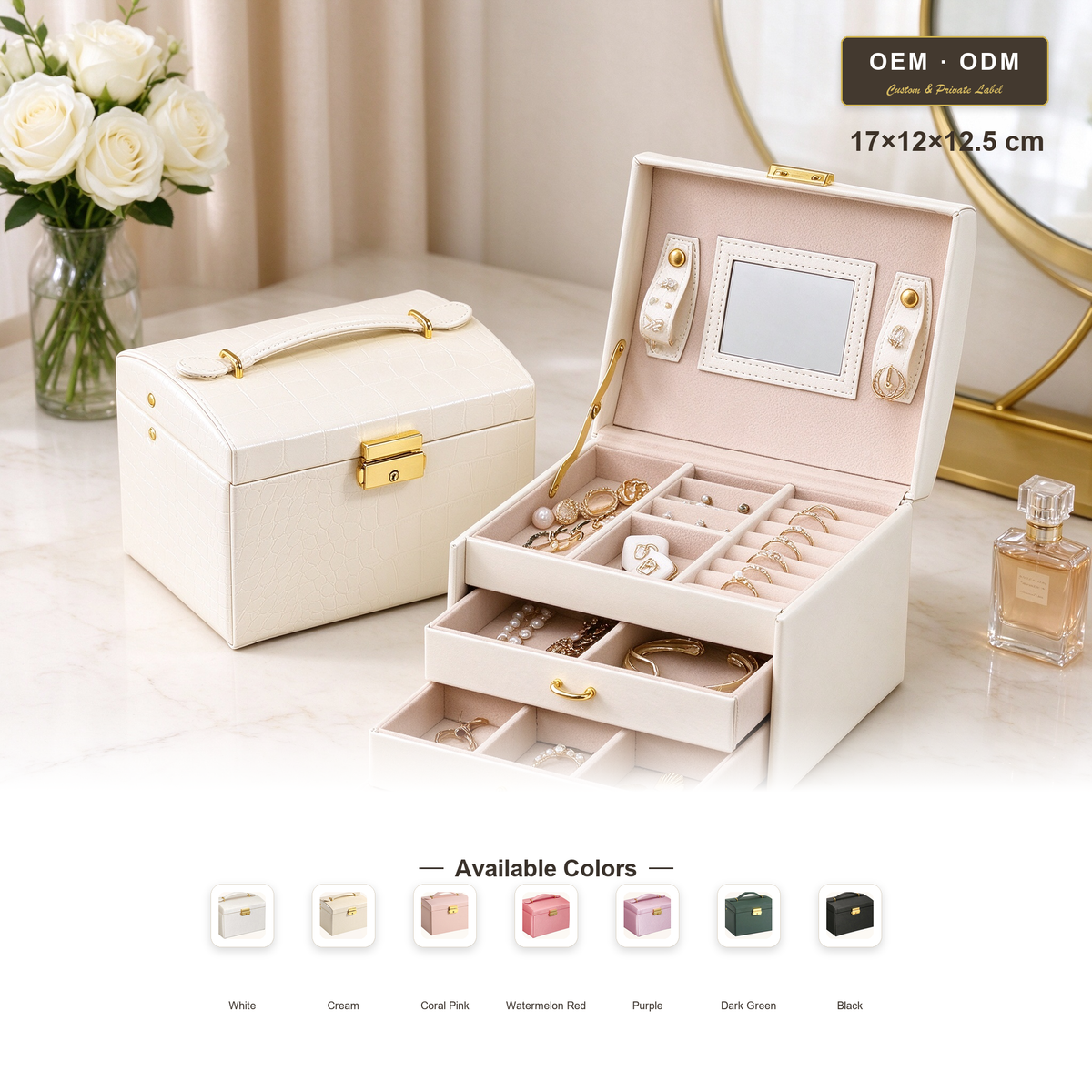 PU Leather Arched Jewelry Box, Portable Travel Jewelry Organizer Case for Ring Earring Necklace, Gift for Women