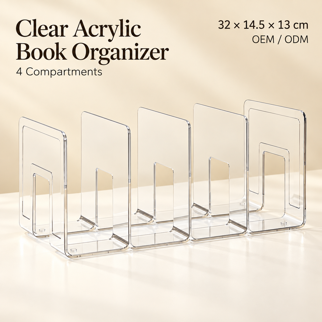 Clear 4-Compartment Wall Mounted Storage Rack, Transparent Hanging Organizer Shelf for Bathroom Kitchen Bedroom
