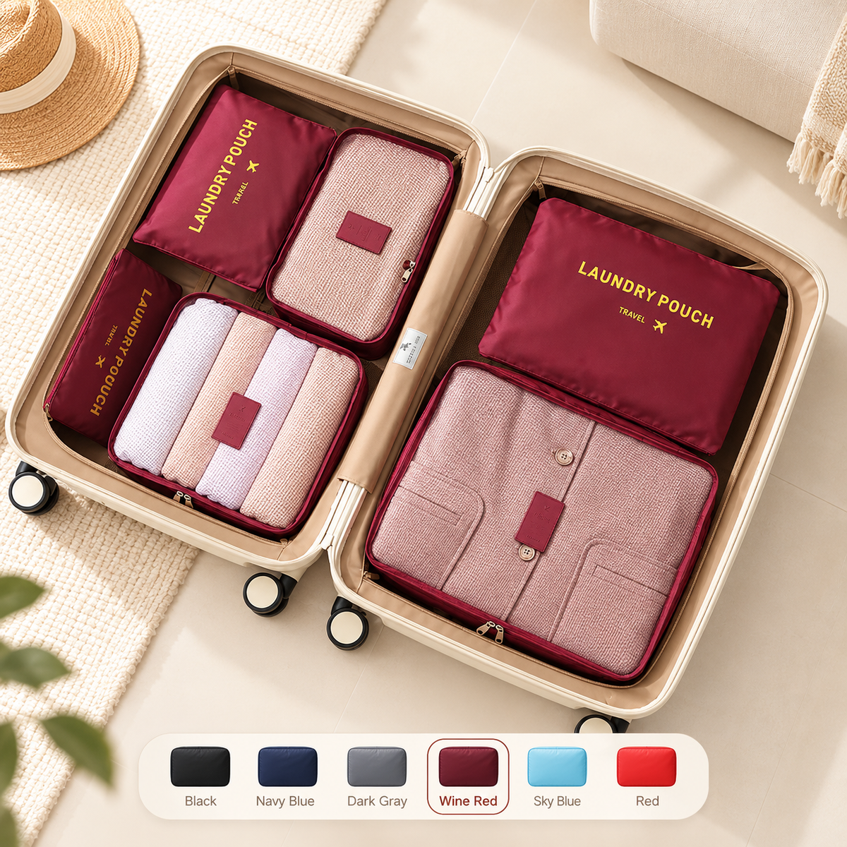 foldable packing cubes 6 piece
travel luggage organizer
collapsible suitcase bags
lightweight packing cubes