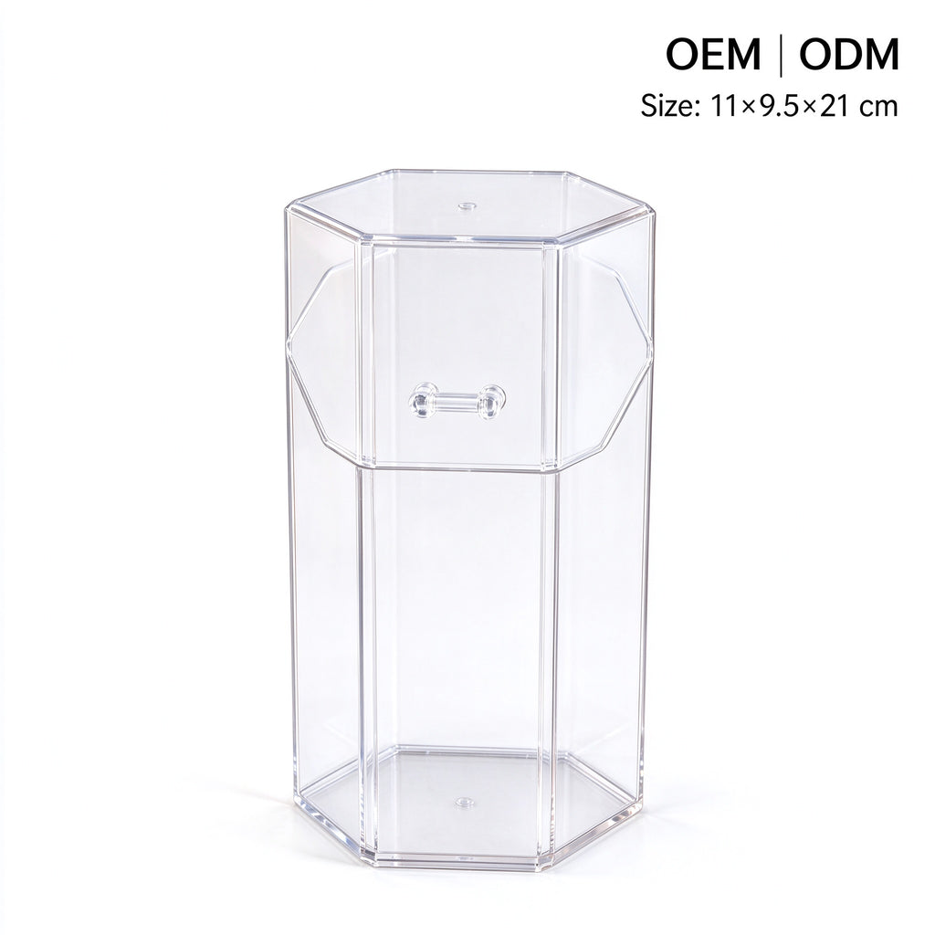 hexagonal storage bin
clear acrylic basket
transparent organizer
bathroom kitchen caddy
desk storage bin