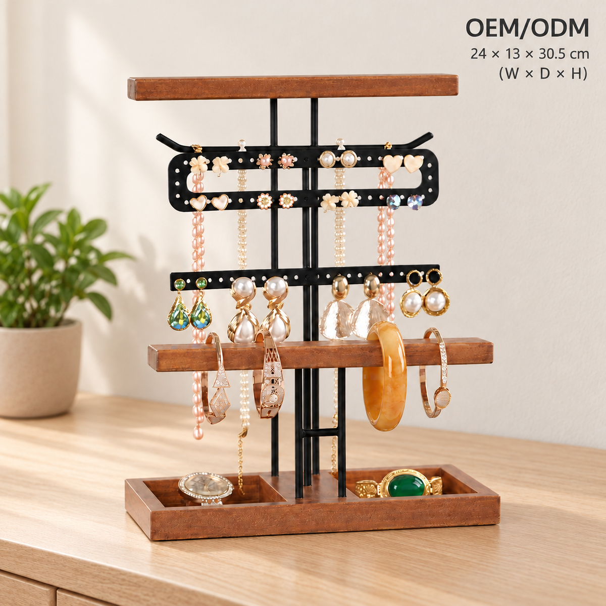 wooden jewelry organizer stand
detachable earring necklace holder
black metal multi tier jewelry rack
bracelet watch wood tray
wholesale jewelry display stand

