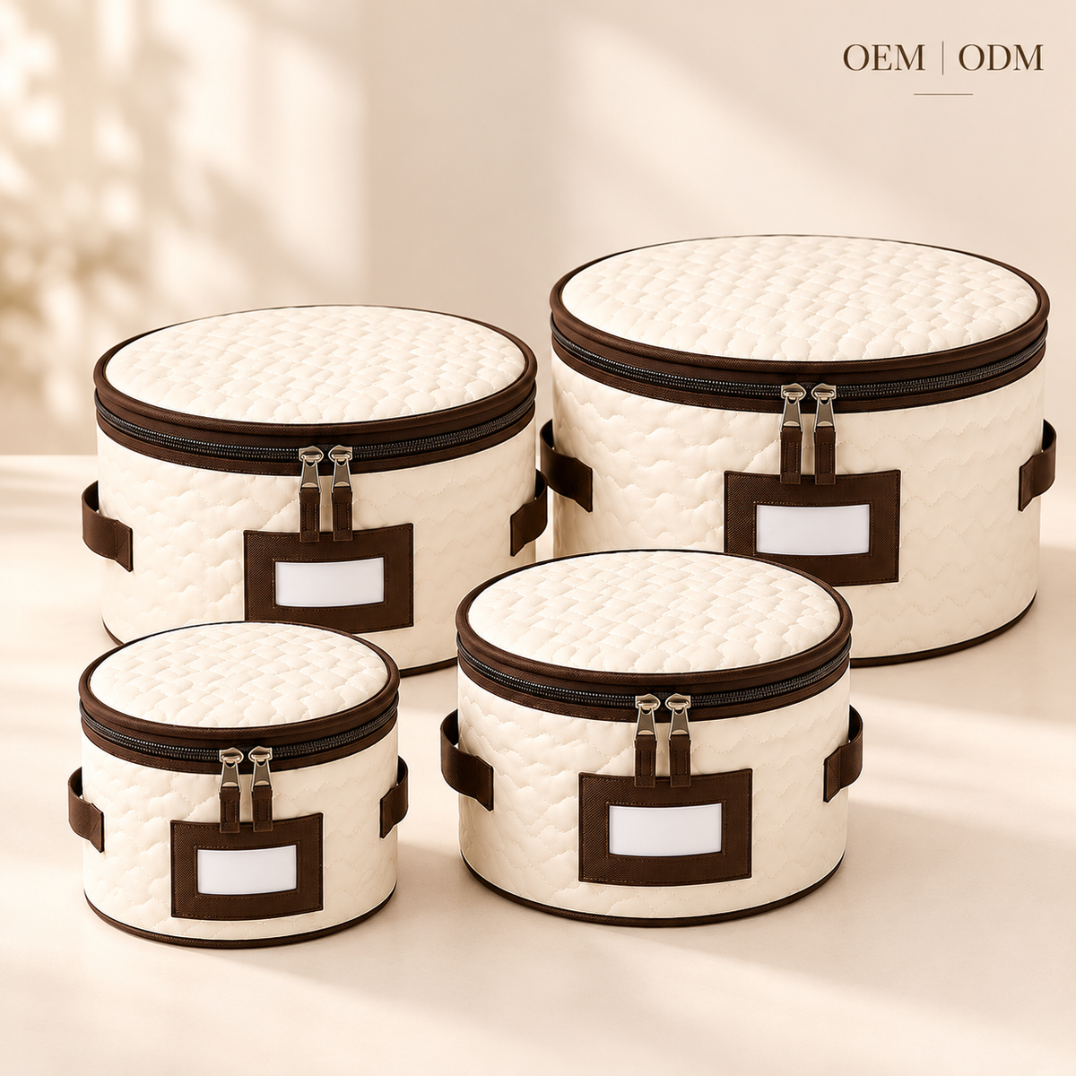 4 pcs tableware storage bag set
foldable quilted dish organizer
dustproof waterproof storage case
plate cup organizer bag
cream brown kitchen storage