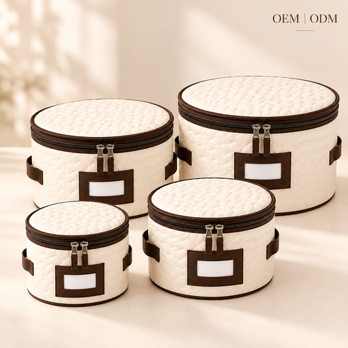 4 pcs tableware storage bag set
foldable quilted dish organizer
dustproof waterproof storage case
plate cup organizer bag
cream brown kitchen storage
