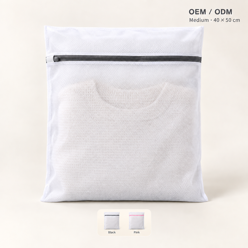 Gray fine mesh laundry bag with zipper closure, medium size, 40 × 50 cm