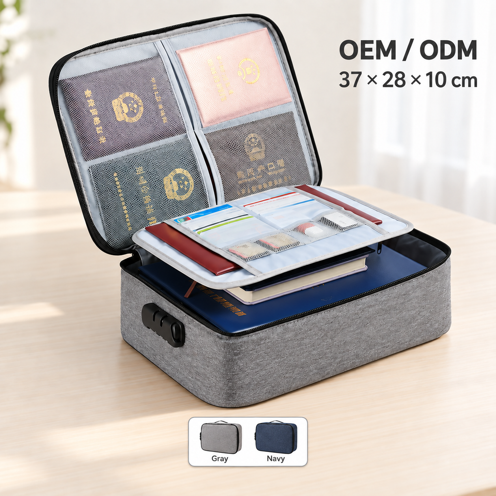 lockable oxford document bag
passport organizer gray
travel document holder
oxford fabric document case
secure ID card wallet