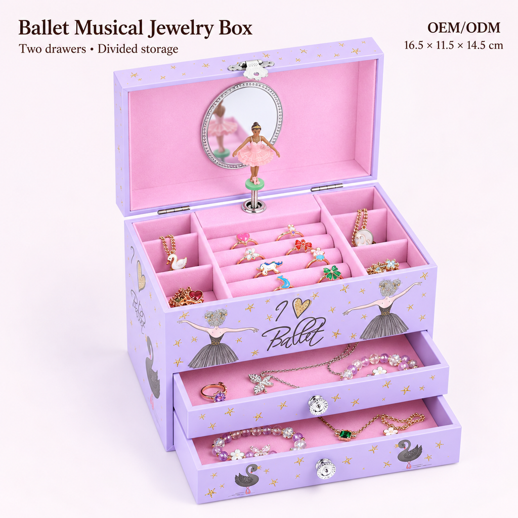 swan lake ballet musical jewelry box
lavender girls music box with mirror
spinning ballerina 2 drawer
divided ring storage keepsake
kids birthday gift music box
