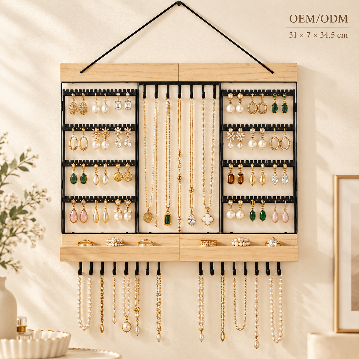 large wall mounted jewelry organizer
wooden necklace earring holder
tangle free jewelry display rack
wall closet jewelry storage
wholesale jewelry wall organizer

