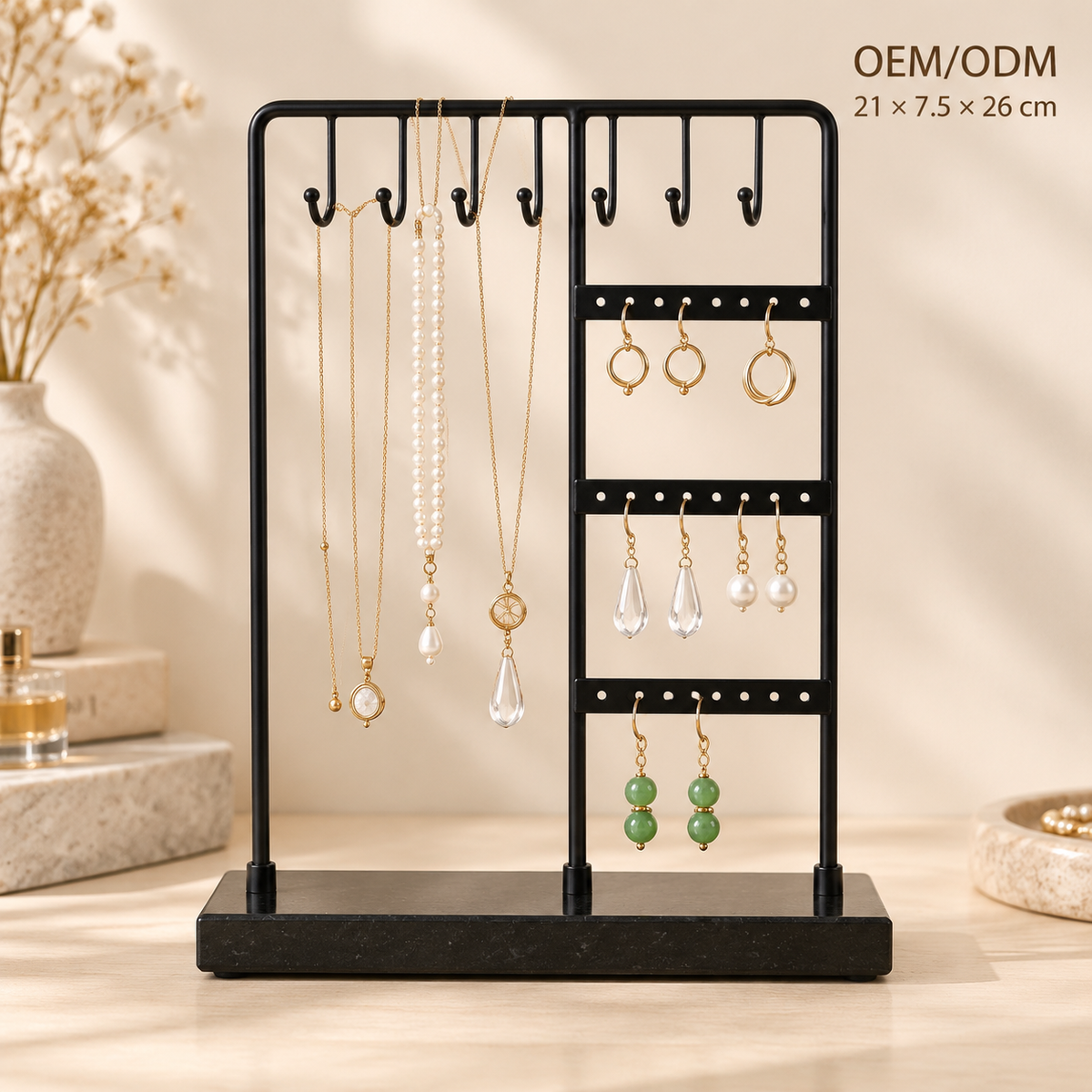 black marble jewelry display stand
heavy base anti tip necklace holder
earring jewelry organizer rack
luxury vanity jewelry stand
wholesale jewelry display
