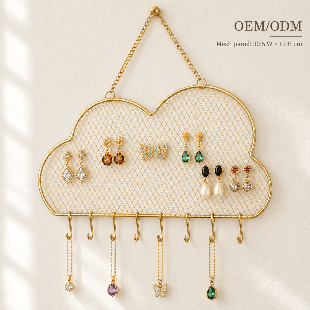 cloud wall mounted jewelry organizer
gold wire mesh earring holder
necklace hook wall display rack
nordic jewelry hanger
wholesale wall jewelry organizer
