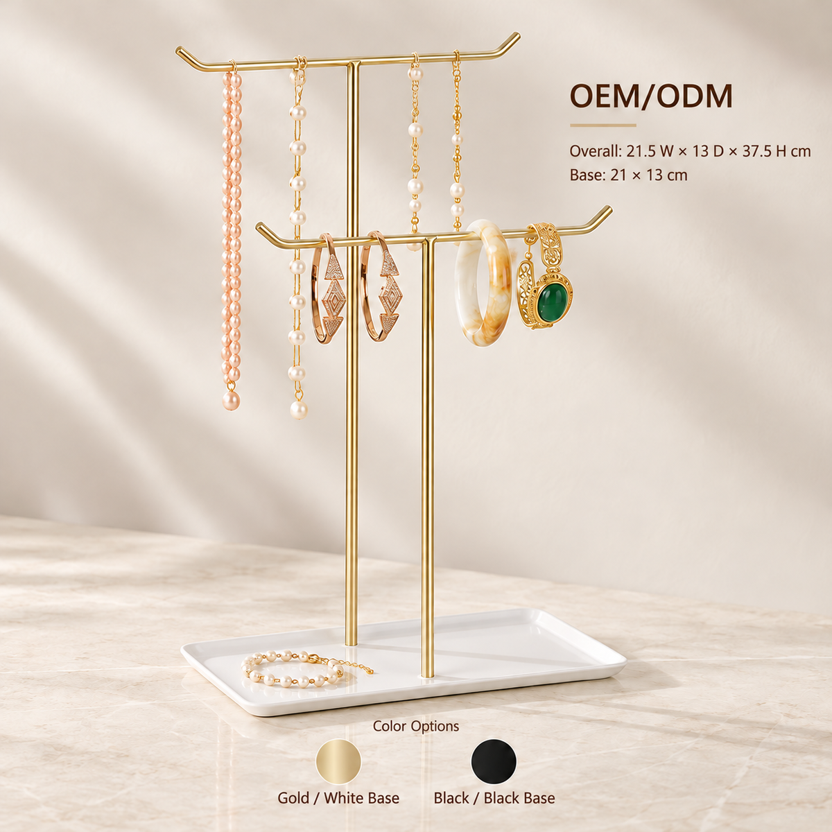2 tier metal t bar jewelry stand
necklace bracelet holder rack
headband scrunchie organizer
tray base jewelry display
wholesale jewelry stand
