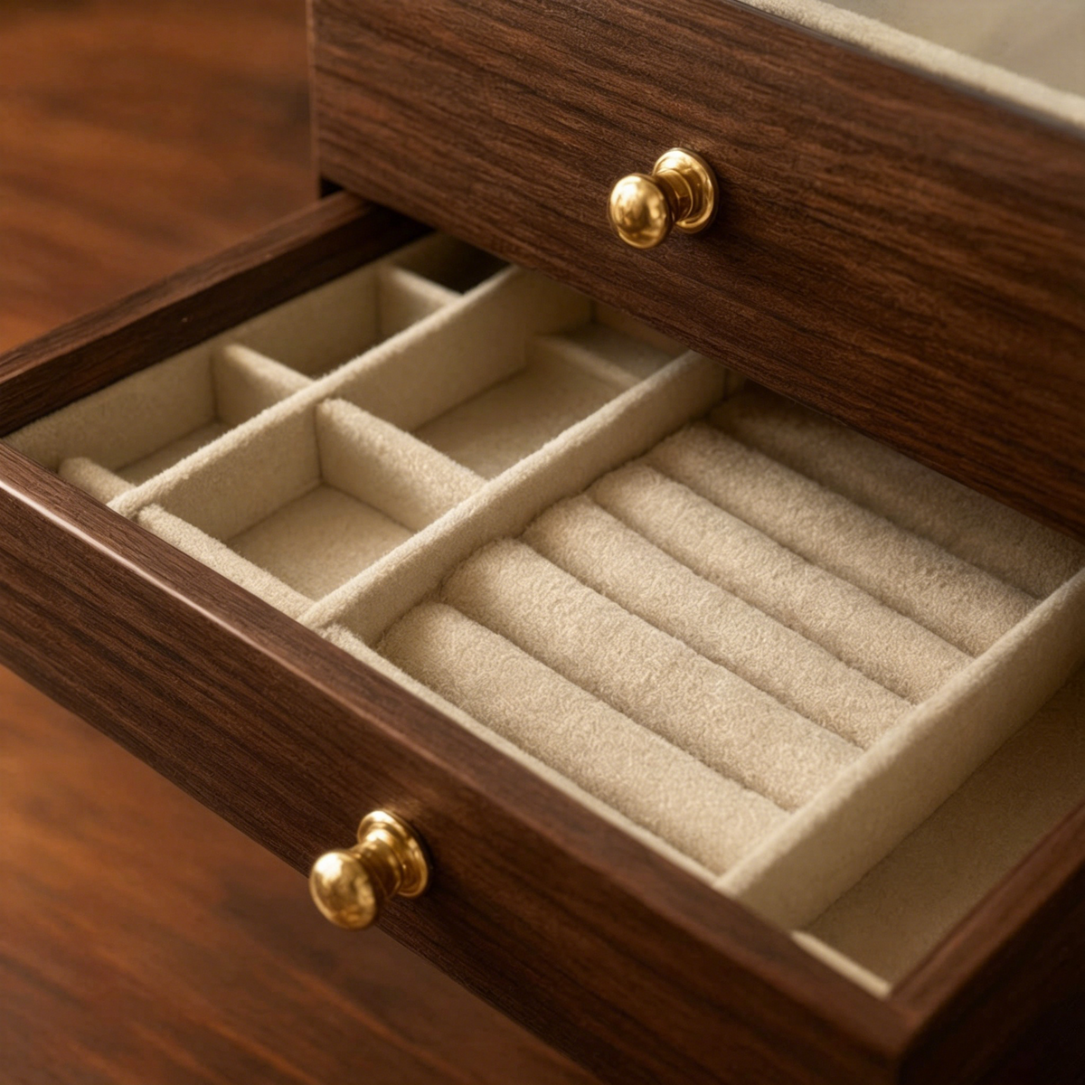 Walnut Wood Finish 3-tier Desktop Storage Organizer Jewelry Box