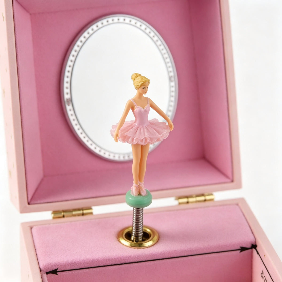 4inch Wooden Music Box with Drawer and Ballet Girl, Pink Rotating Ballerina Jewelry Box with Mirror
