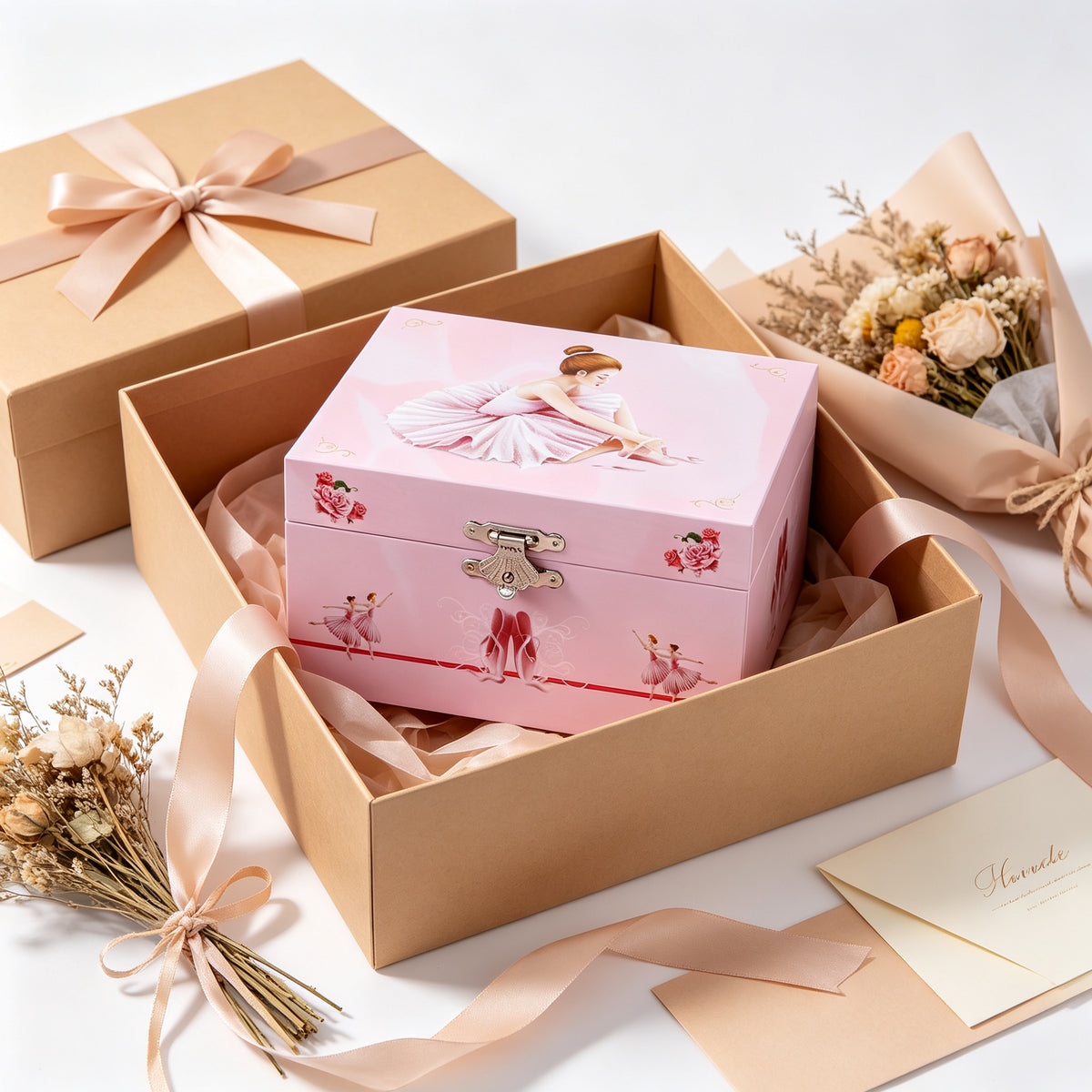 5inch Wooden Music Box with Mirror, Pink Rotating Ballerina Jewelry Box, Musical Keepsake Box for Girls Birthday Christmas Gift
