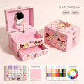 5inch Wooden Music Box with Drawer, Cartoon Ballet Girl Rotating Ballerina Jewelry Box, Pink Musical Keepsake Box for Girls Birthday Christmas Gift