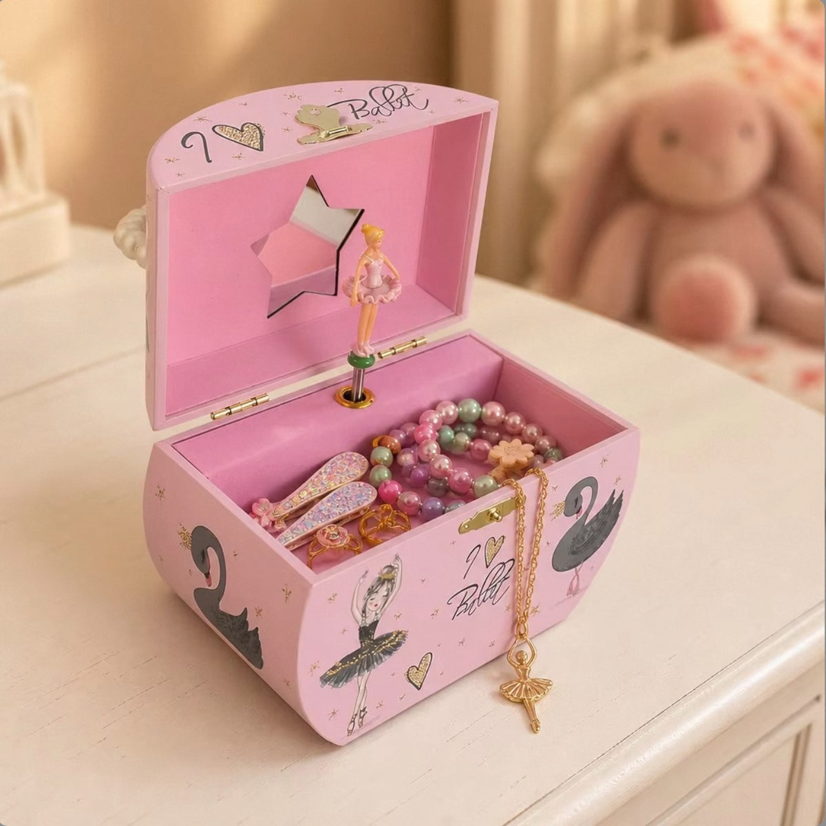 Semi-circular Handbag Music Box with Pearl Handle, Pink Unicorn Ballet Girl Rotating Ballerina Jewelry Box, Musical Keepsake Box for Girls Birthday Gift