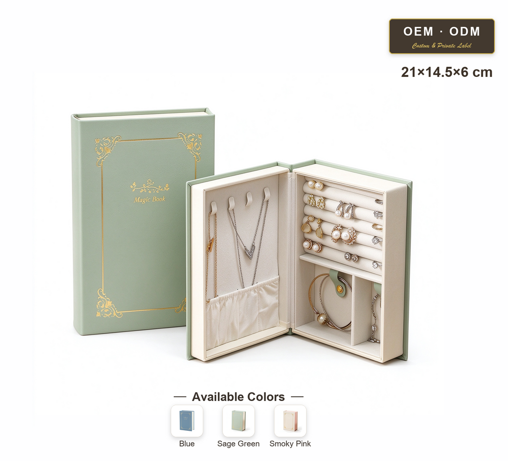 PU Leather Diary Style Jewelry Box, Notebook Shaped Travel Jewelry Organizer Case for Ring Earring Necklace, Gift for Women