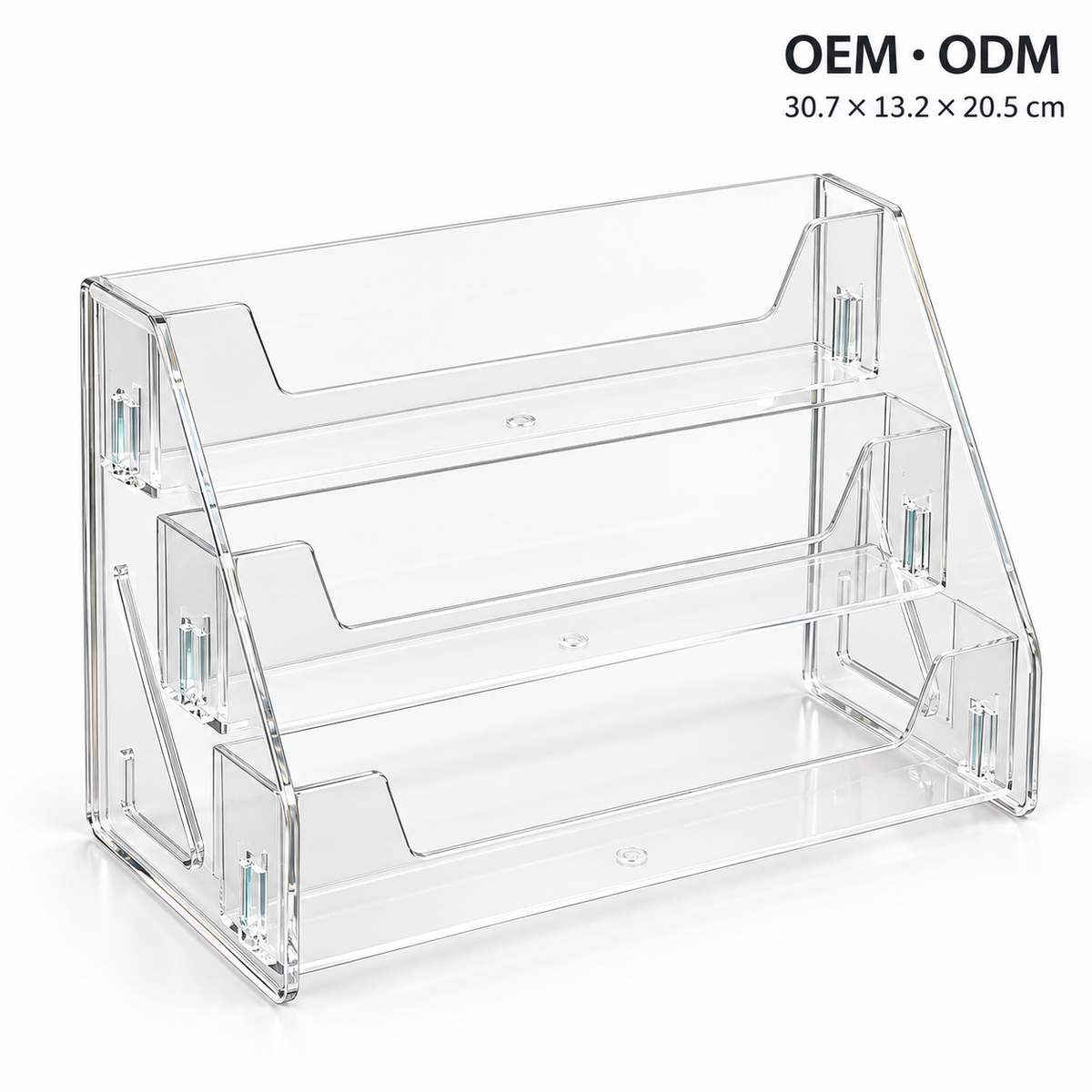 Clear 3-Tier Step Shelf with Guardrail, Transparent Display Riser Stand for Cosmetics Spice Collection Bathroom Kitchen
