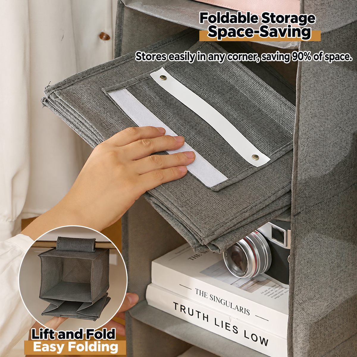 foldable hanging closet organizer
collapsible 3 tier wardrobe shelf
folding closet storage
space saving hanging shelf