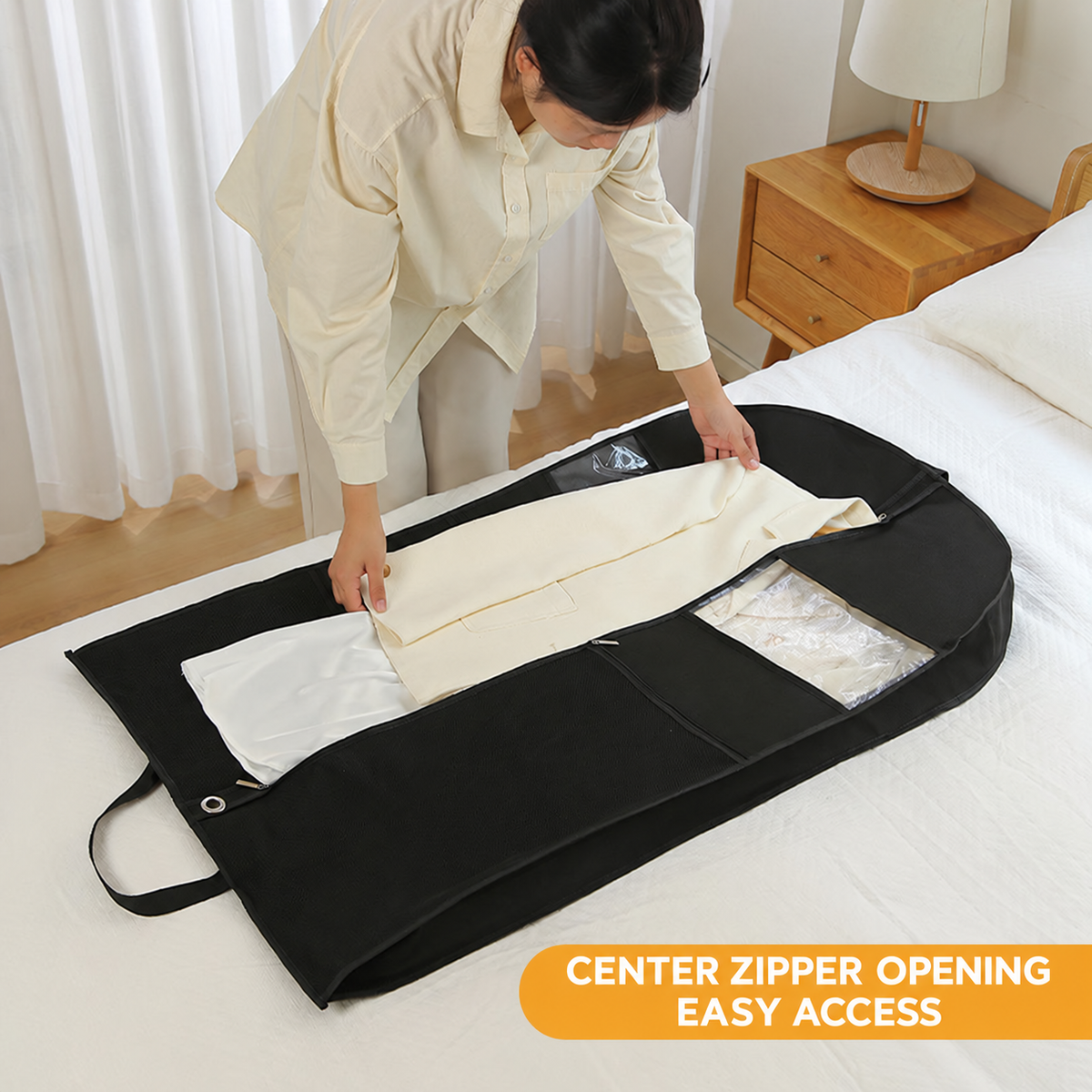 foldable wedding dress bag
black breathable gown cover
collapsible garment bag
travel dress cover