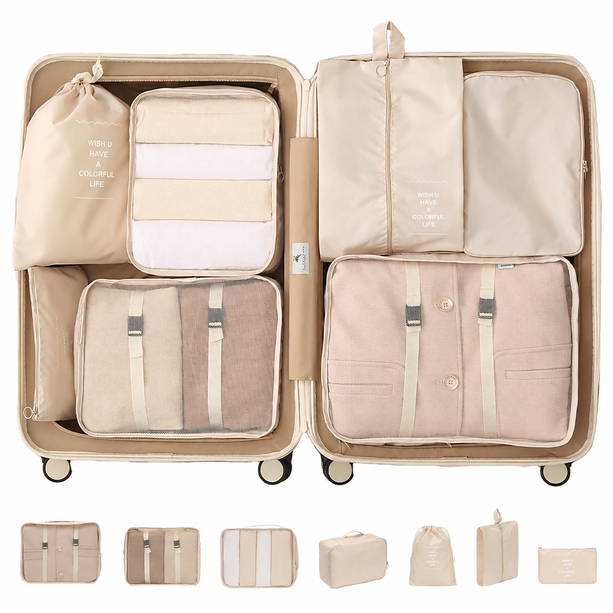 foldable packing cubes 7 piece
travel luggage organizer pink
collapsible suitcase bags
lightweight packing cubes
