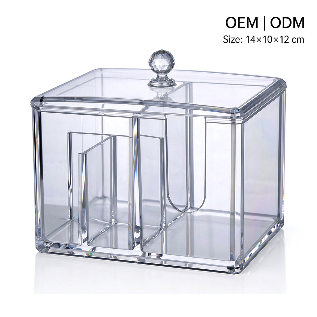 cotton swab dispenser
clear q-tip holder
transparent cotton ball box
bathroom vanity organizer