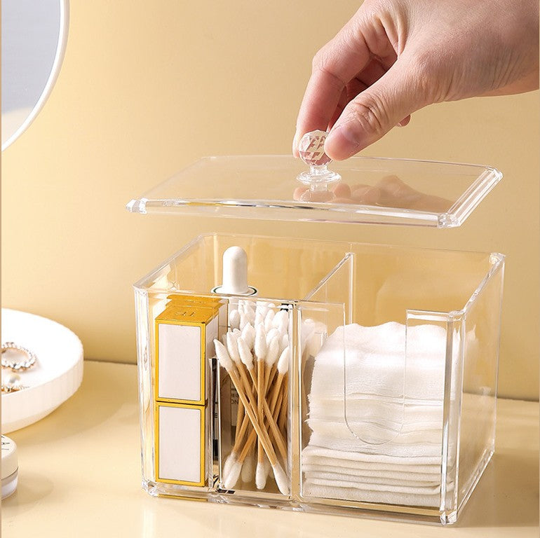 cotton swab dispenser
clear q-tip holder
transparent cotton ball box
bathroom vanity organizer
PS cotton swab box