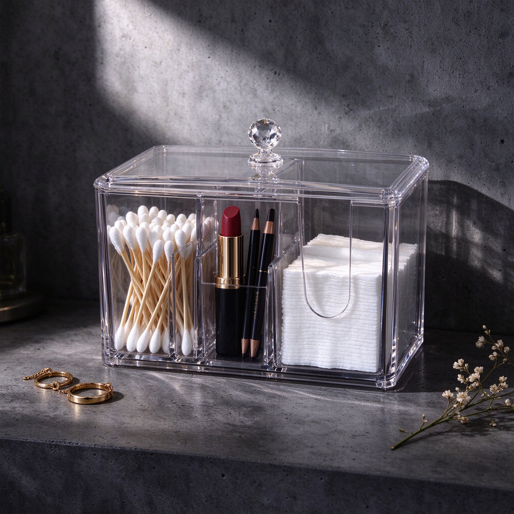 PS cotton swab box
makeup pad holder
clear bathroom storage
q-tip cotton ball holder
transparent vanity box
bathroom counter organizer