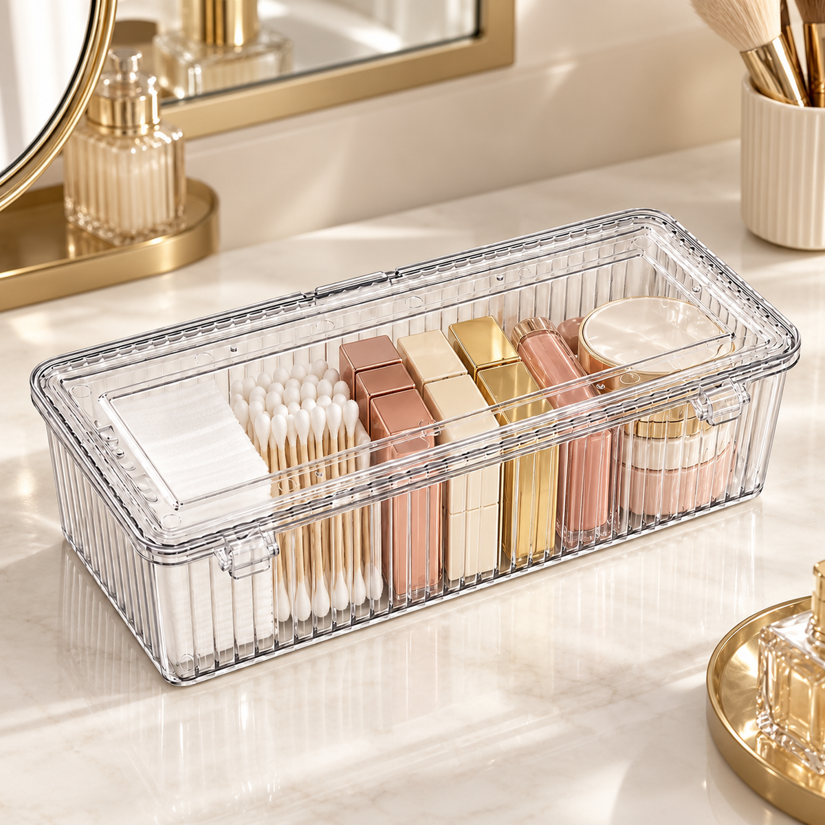 Clear Flip Lid Storage Box, Transparent PET Hanging Organizer with Cover for Bathroom Kitchen Wall Mount