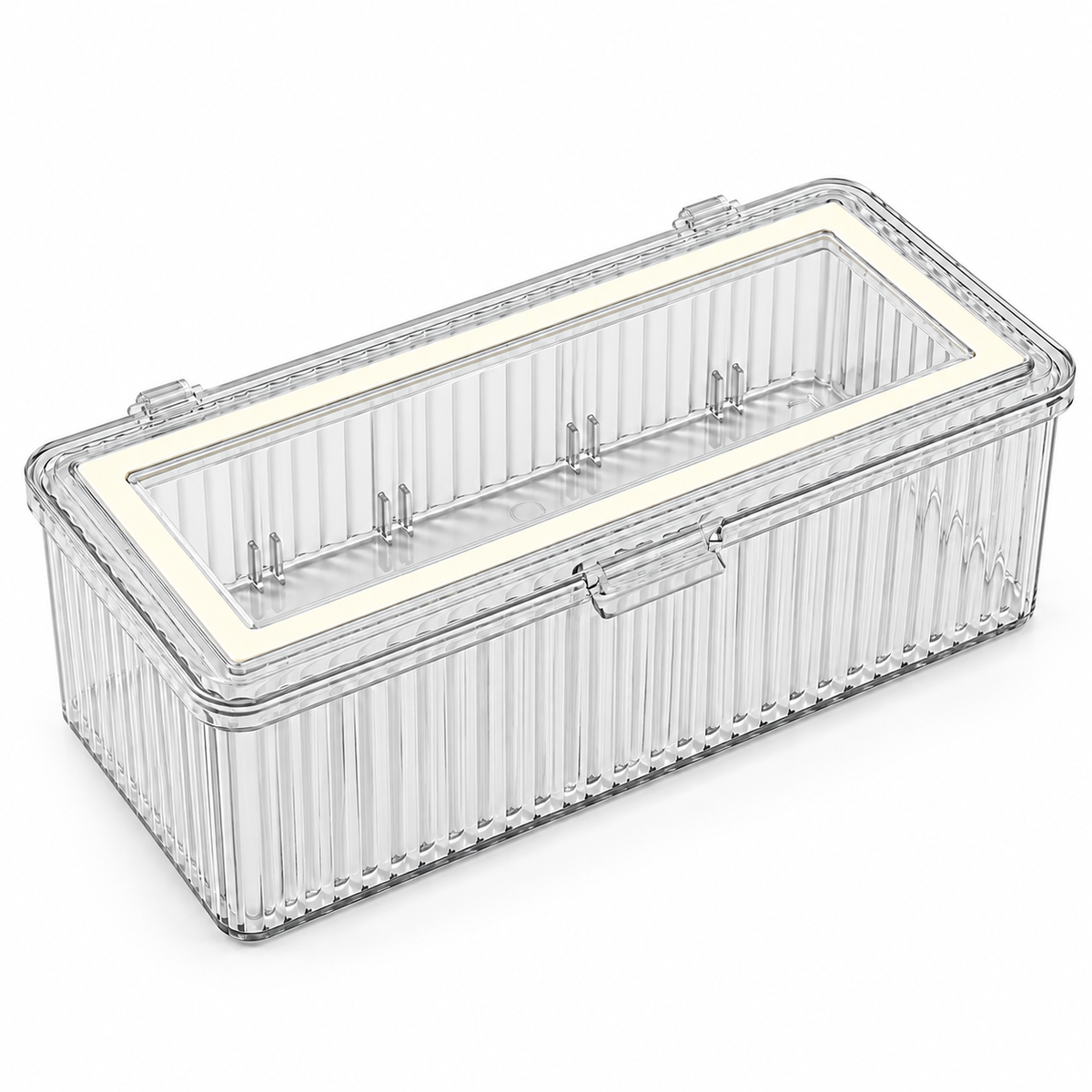 Clear Flip Lid Storage Box with White Edge, Transparent PET Wall Mount Organizer for Bathroom Kitchen