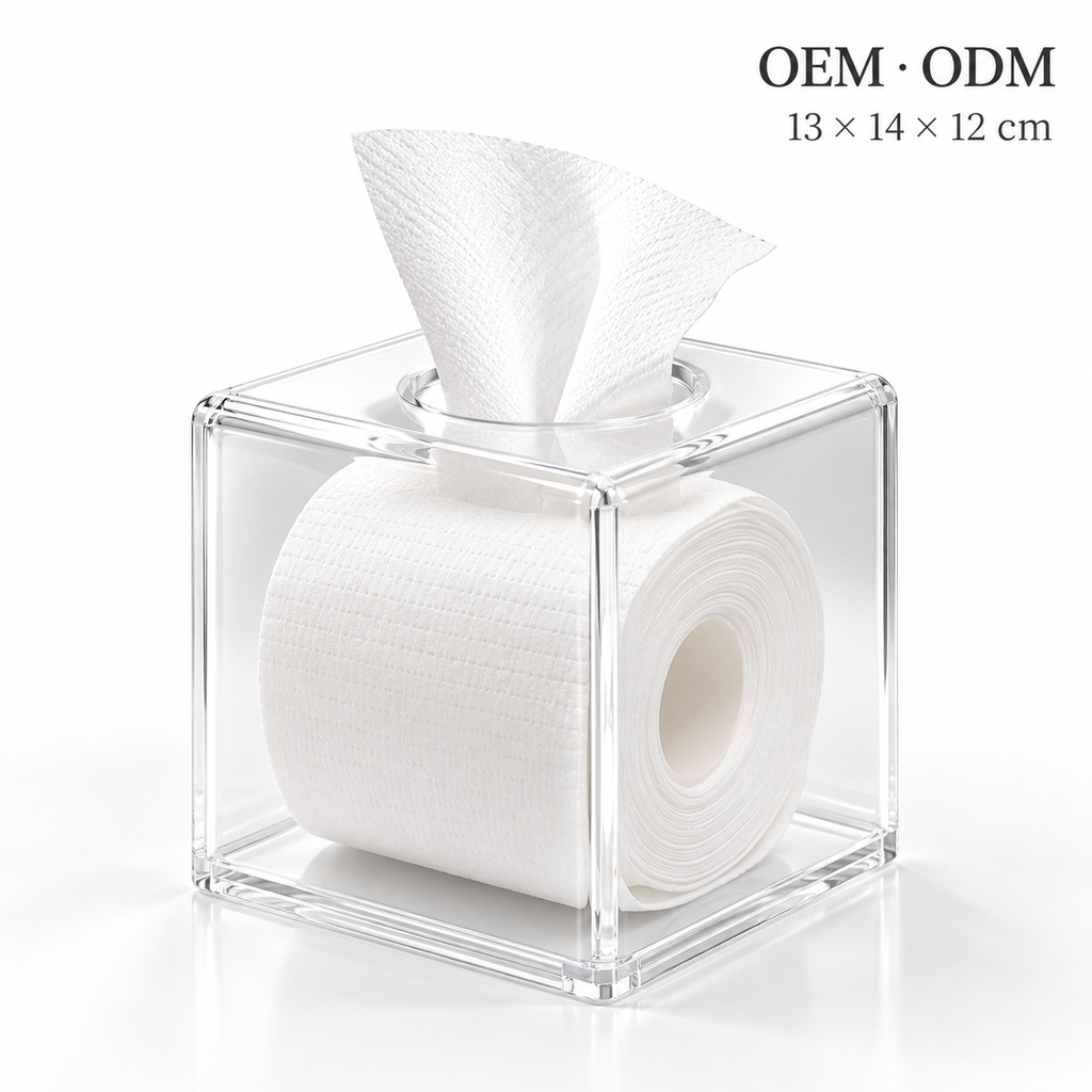 Clear Acrylic Tissue Box Cover, Transparent PS Tissue Holder Dispenser for Bathroom Kitchen Vanity Office