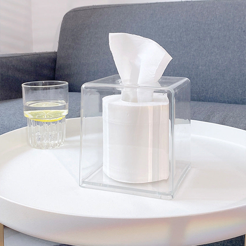 Clear Acrylic Tissue Box Cover, Transparent PS Tissue Holder Dispenser for Bathroom Kitchen Vanity Office