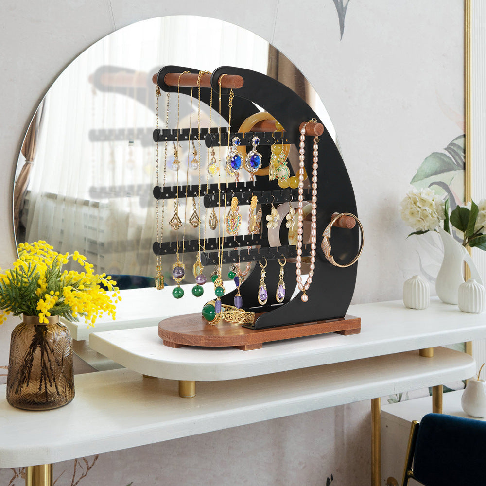 crescent shaped jewelry organizer stand
moon jewelry rack multi tier
black metal earring necklace holder
wood base jewelry display
wholesale jewelry organizer
