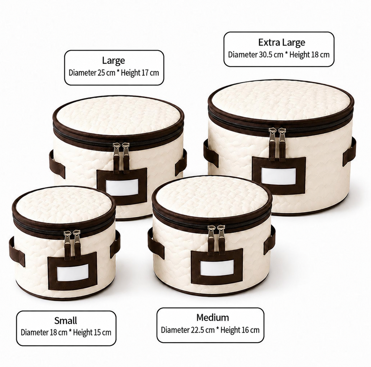 4-Piece Foldable Quilted Tableware Storage Bag Set, Dustproof Waterproof Dish Plate Cup Organizer Case (Cream & Brown)