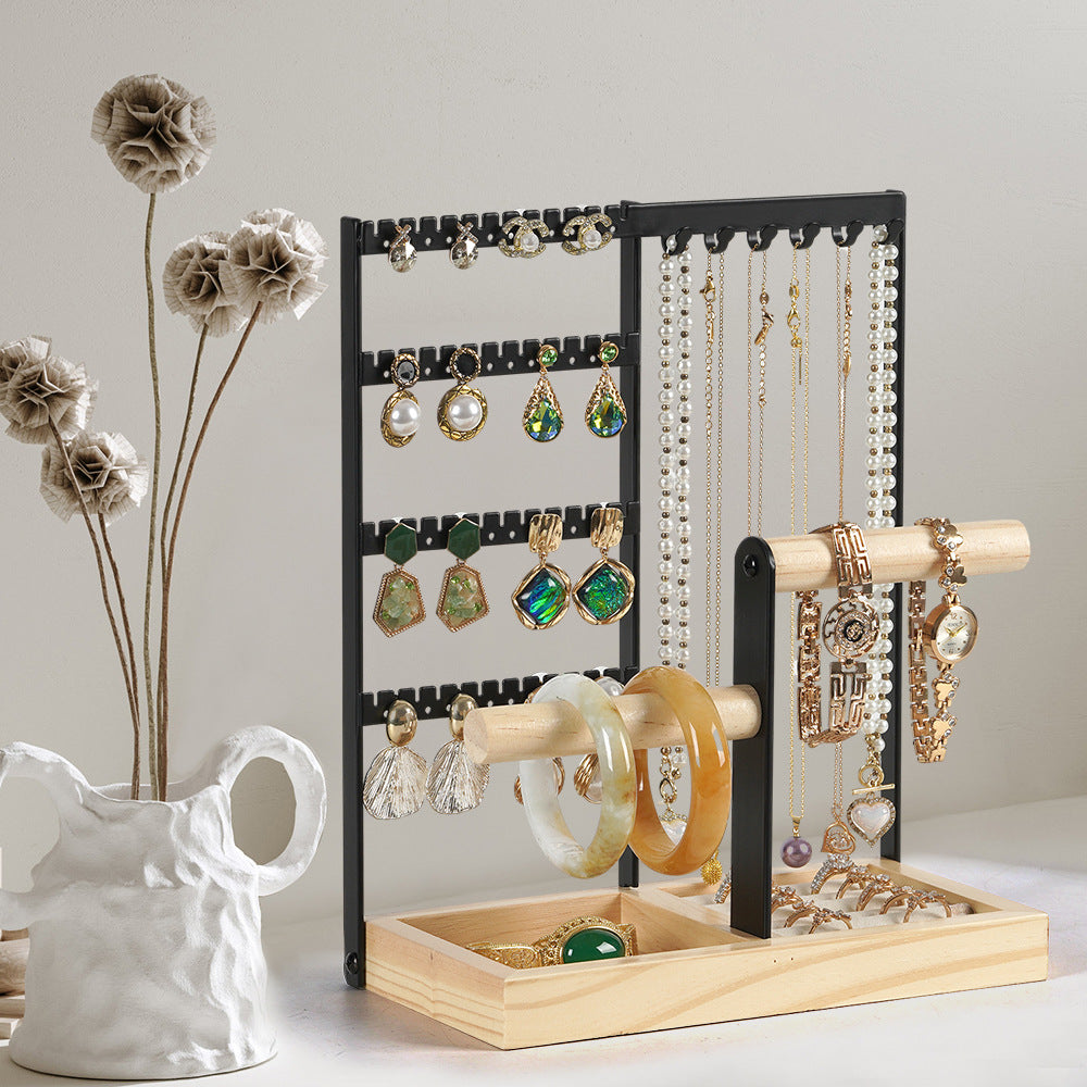 4 tier jewelry organizer stand
earring necklace display rack
dual t bar bracelet watch holder
wood tray jewelry organizer
tabletop jewelry stand