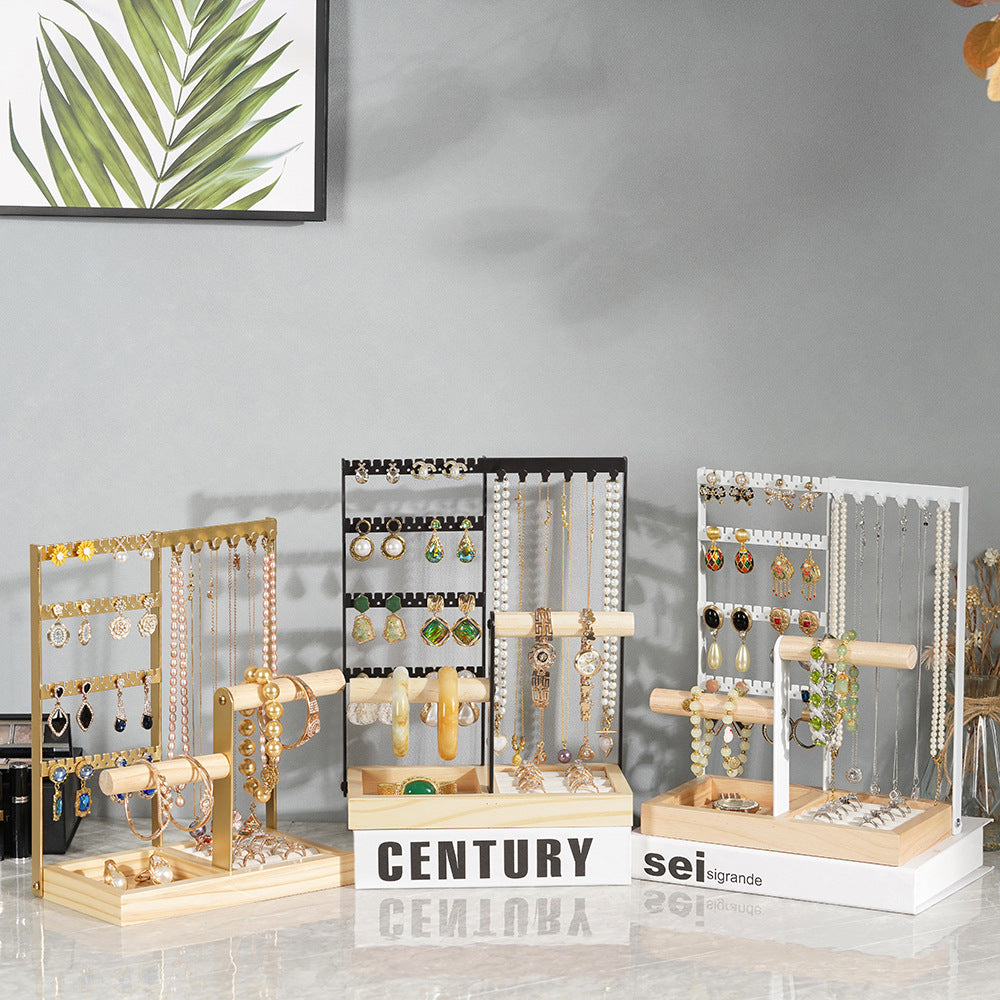 4 tier jewelry organizer stand
earring necklace display rack
dual t bar bracelet watch holder
wood tray jewelry organizer
tabletop jewelry stand