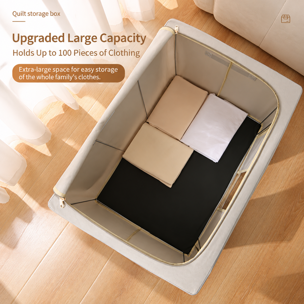 66L Gray 600D Oxford Fabric Storage Box with Clear Window