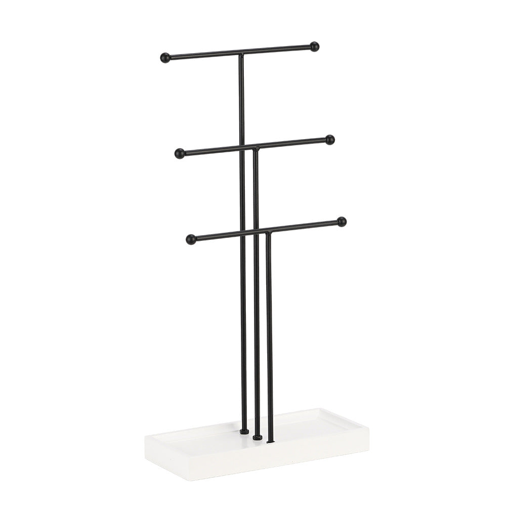 3 tier necklace stand
black jewelry display organizer
metal necklace holder with tray
tabletop jewelry stand
bracelet earring holder
white mdf base jewelry stand