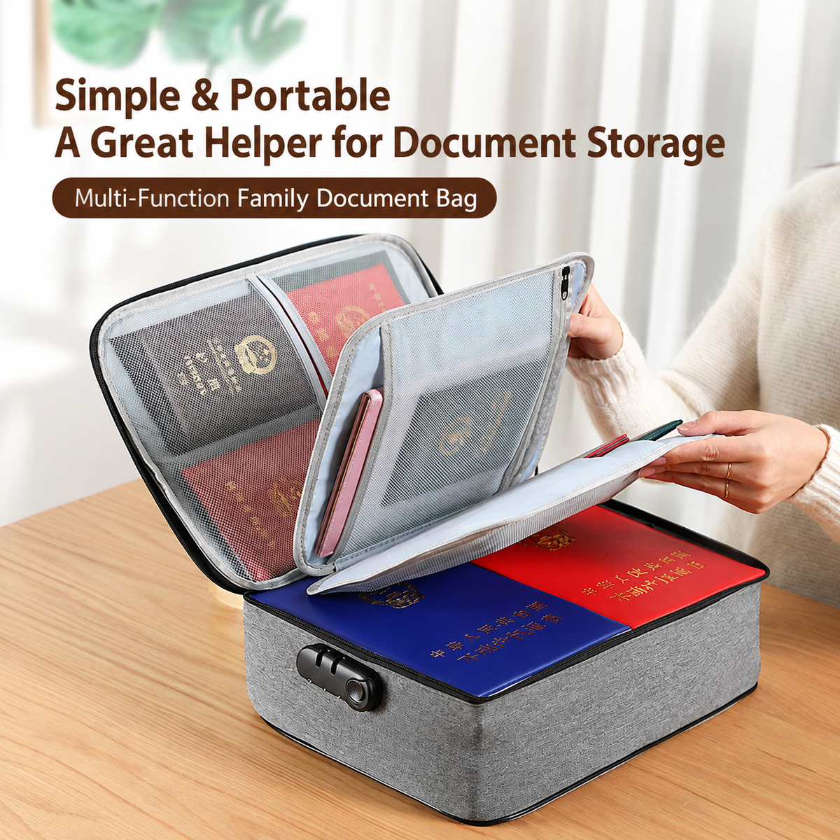 lockable oxford document bag
passport organizer gray
travel document holder
oxford fabric document case
secure ID card wallet