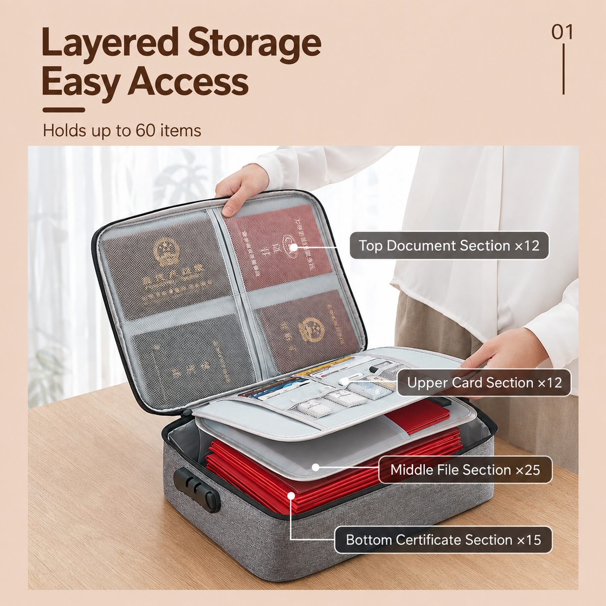 lockable oxford document bag
passport organizer gray
travel document holder
oxford fabric document case
secure ID card wallet