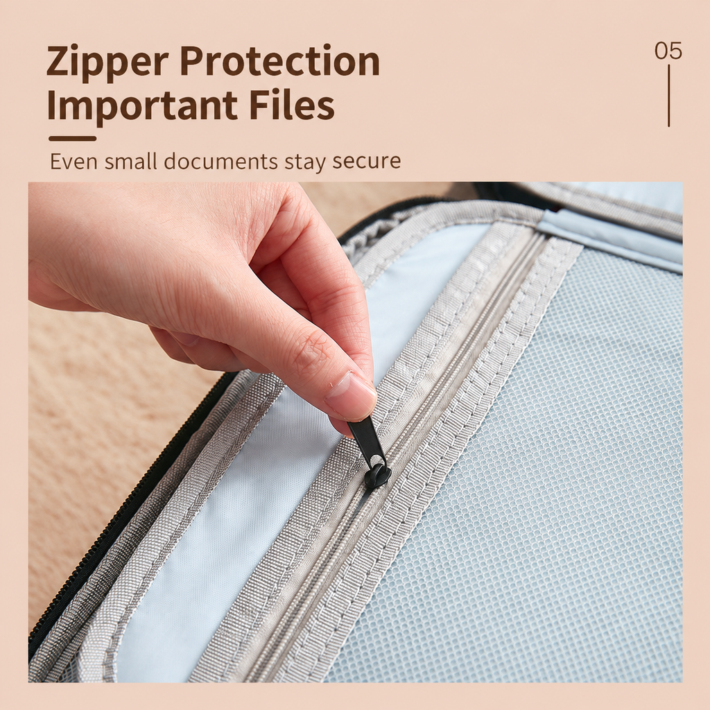 Lockable 2-Layer Document Bag, Gray Travel Passport Organizer with Lock 37×28×10cm