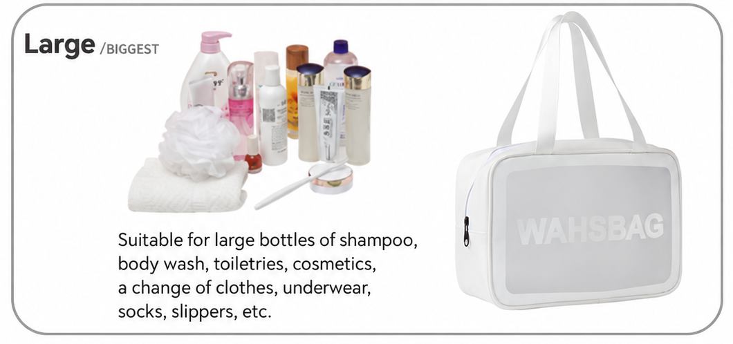 foldable large toiletry bag
white travel cosmetic organizer
folding makeup pouch
portable bathroom bag