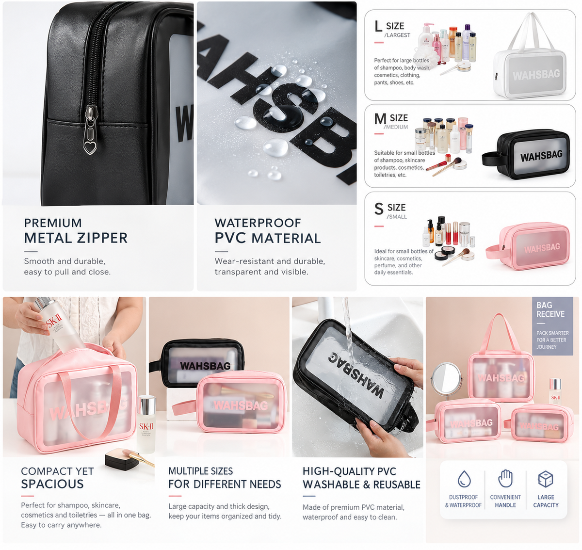 foldable large toiletry bag
white travel cosmetic organizer
folding makeup pouch
portable bathroom bag