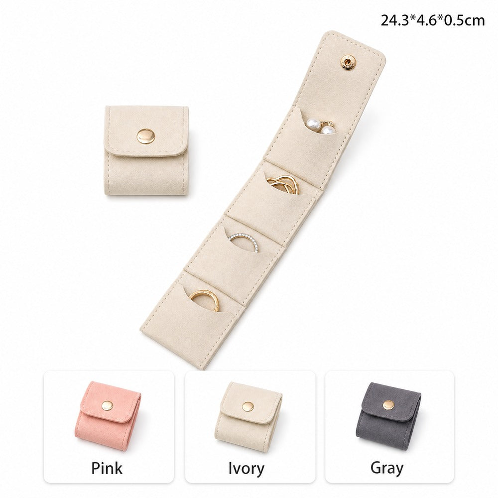 Microfiber Suede 4-Grid Jewelry Organizer Bag, Portable Travel Ring Earring Necklace Storage Pouch