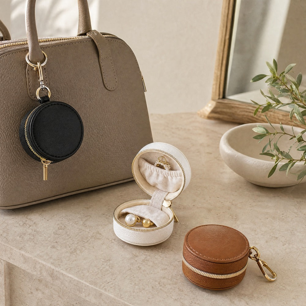 PU Leather Portable Mini Magic Jewelry Box, Small Travel Ring Earring Necklace Organizer Case