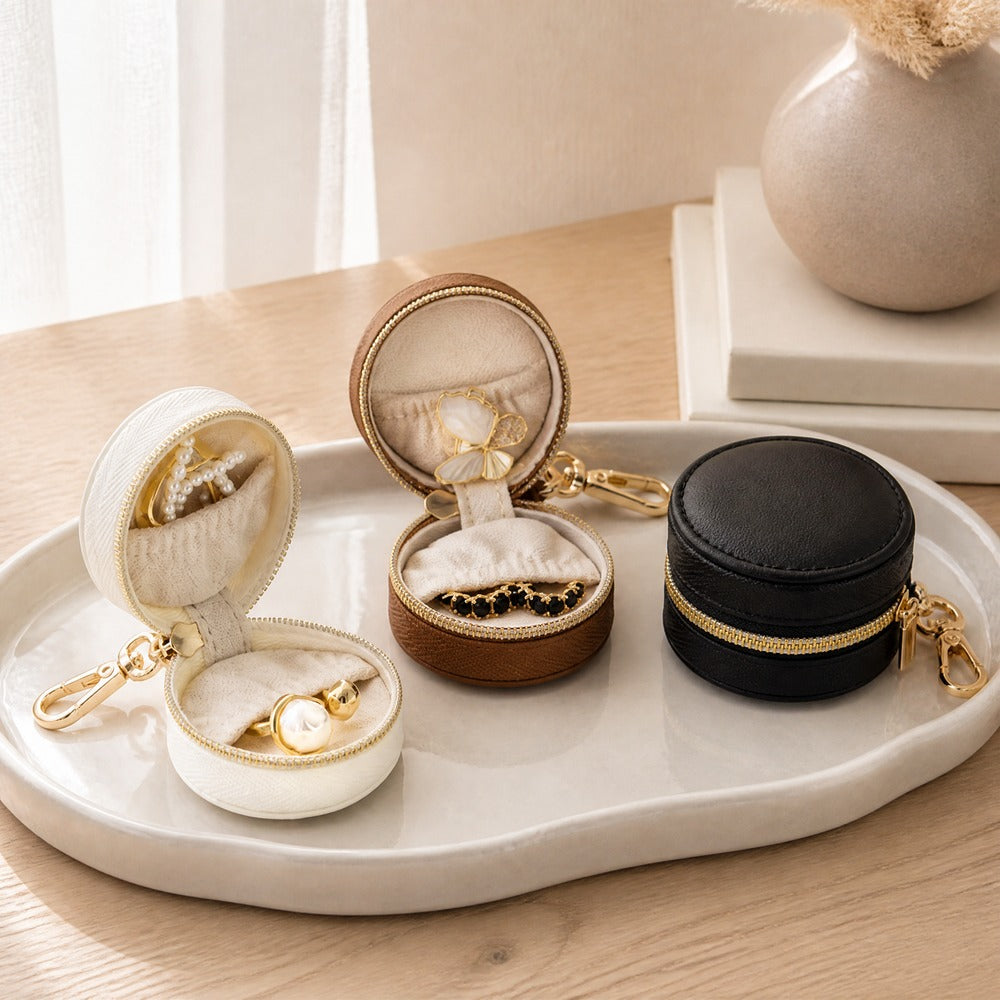 PU Leather Portable Mini Magic Jewelry Box, Small Travel Ring Earring Necklace Organizer Case