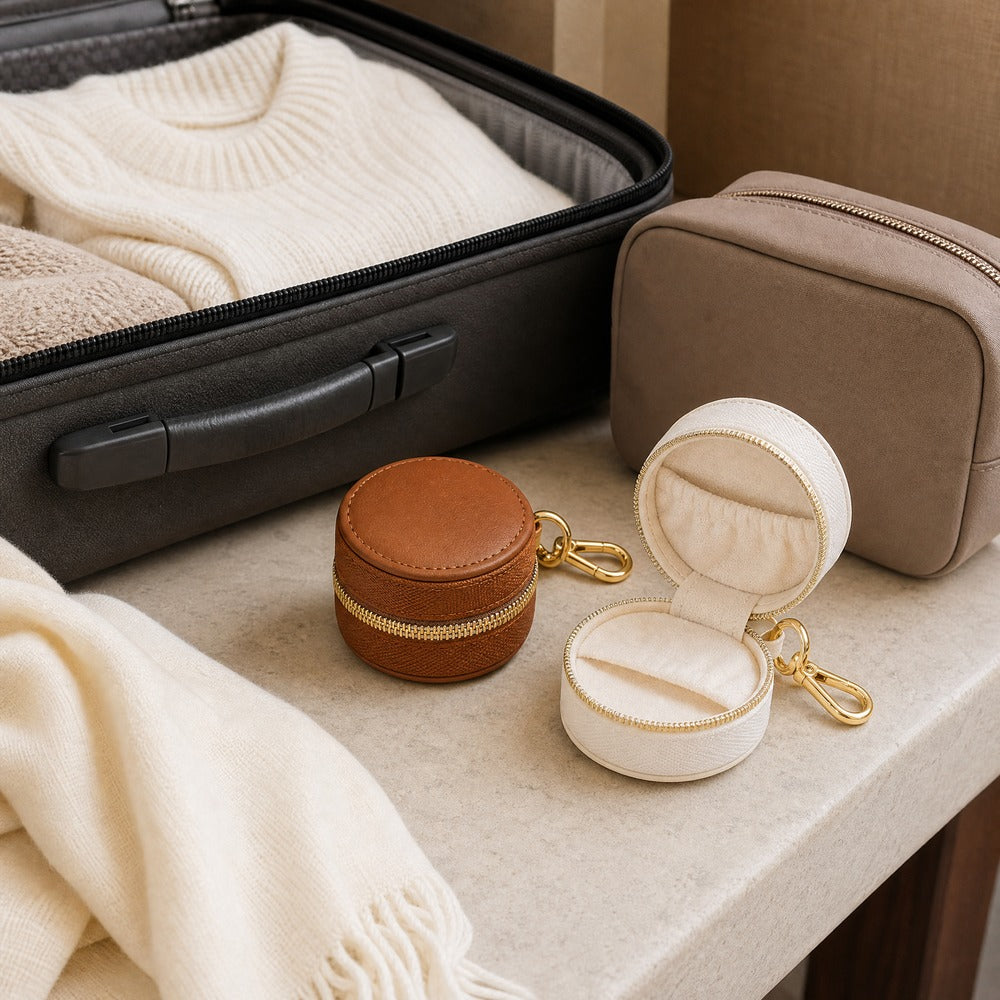 PU Leather Portable Mini Magic Jewelry Box, Small Travel Ring Earring Necklace Organizer Case