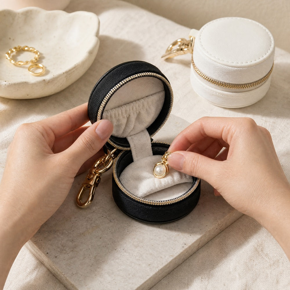 PU Leather Portable Mini Magic Jewelry Box, Small Travel Ring Earring Necklace Organizer Case