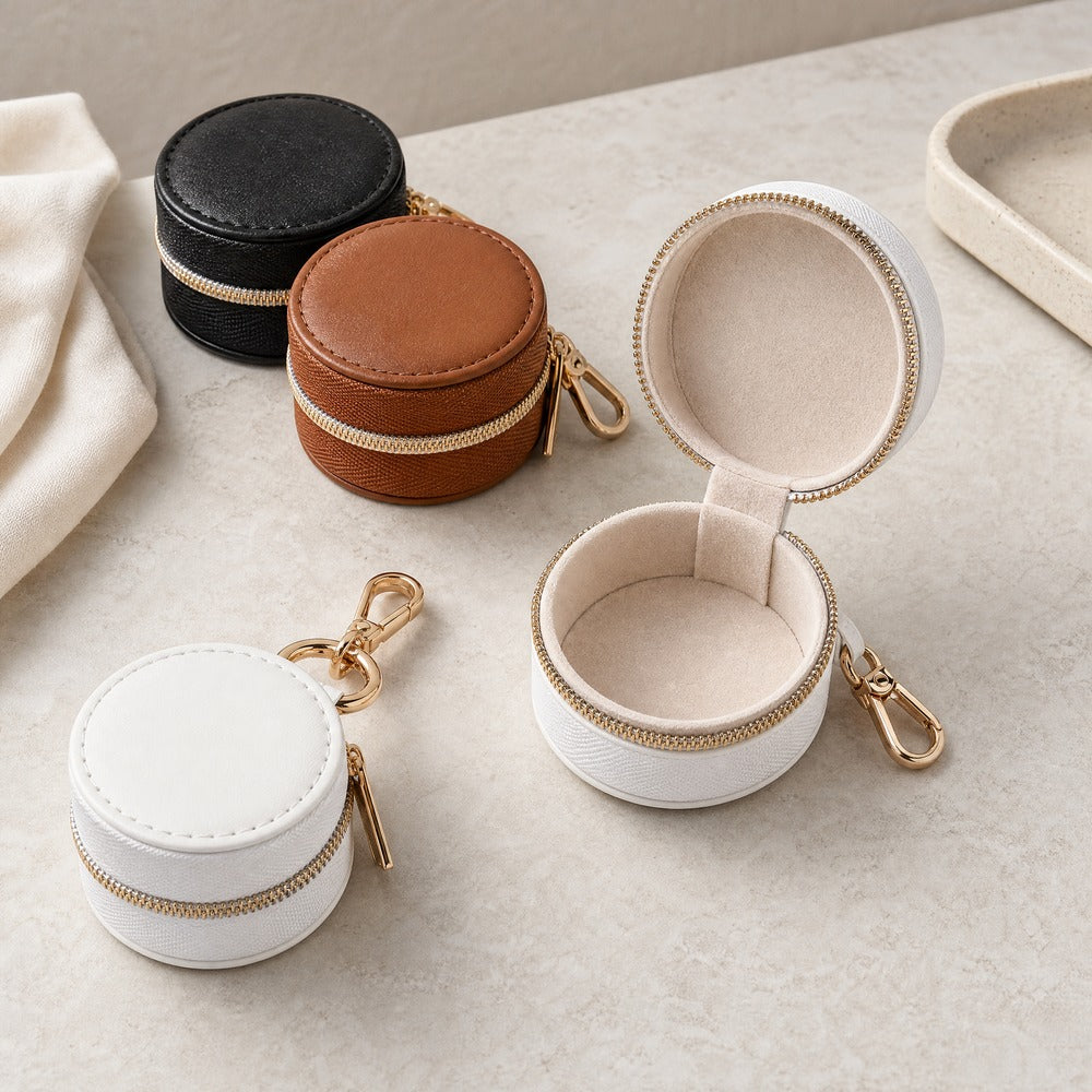PU Leather Portable Mini Magic Jewelry Box, Small Travel Ring Earring Necklace Organizer Case