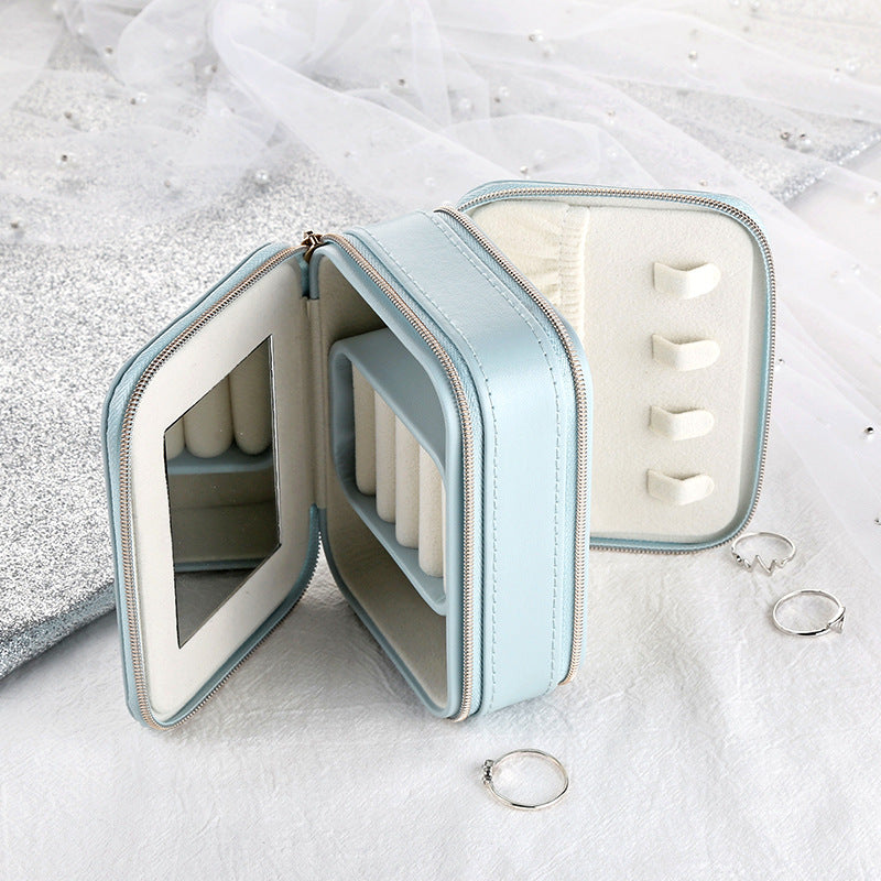 Double Zipper PU Leather Jewelry Box, Portable Travel Jewelry Organizer Case for Ring Earring Necklace, Small Gift for Women Girls