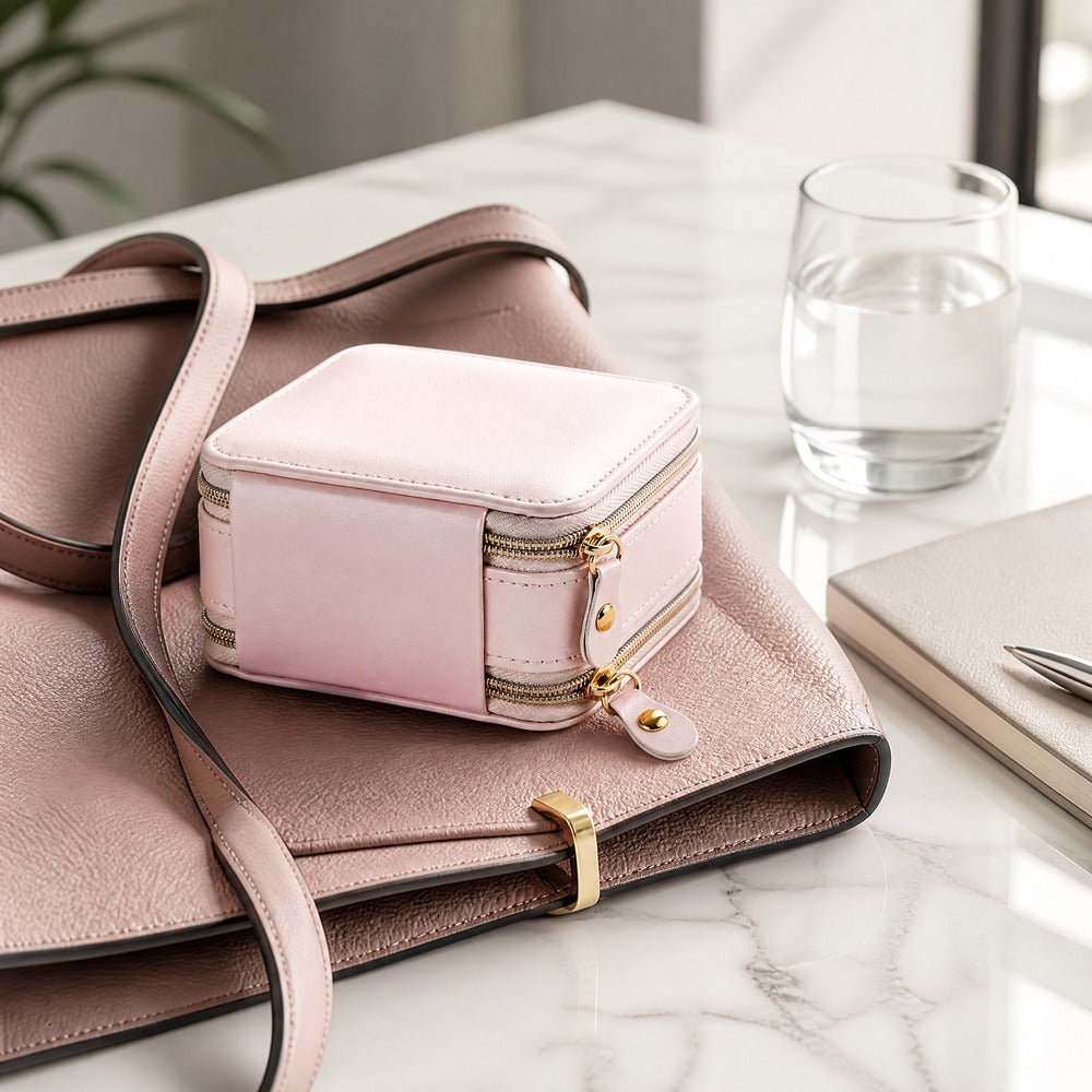 Double Zipper PU Leather Jewelry Box, Portable Travel Jewelry Organizer Case for Ring Earring Necklace, Small Gift for Women Girls